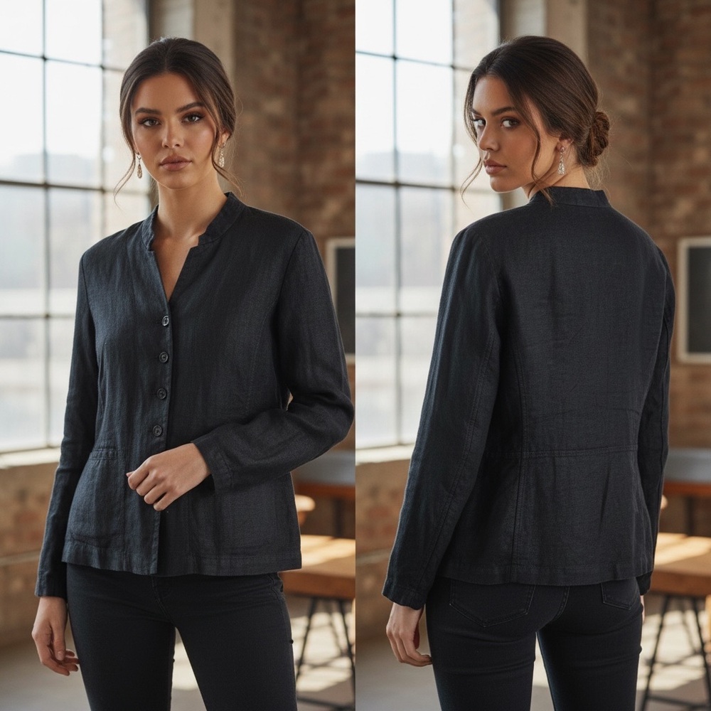 Eileen Fisher 100% Linen Jacket – Black (Size M) - Picture 2 of 7